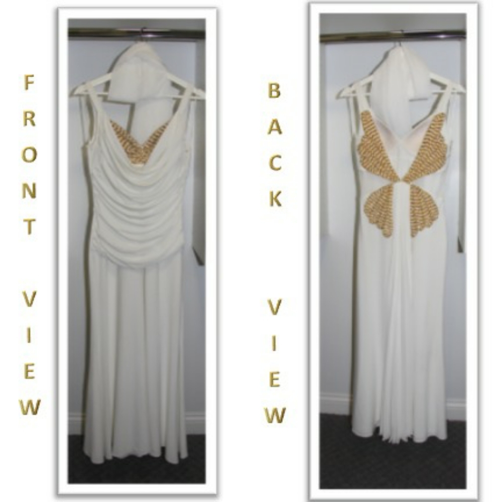 FINAL OFFER - MAXARA White & Gold Sequin Bridesmaids Gown
